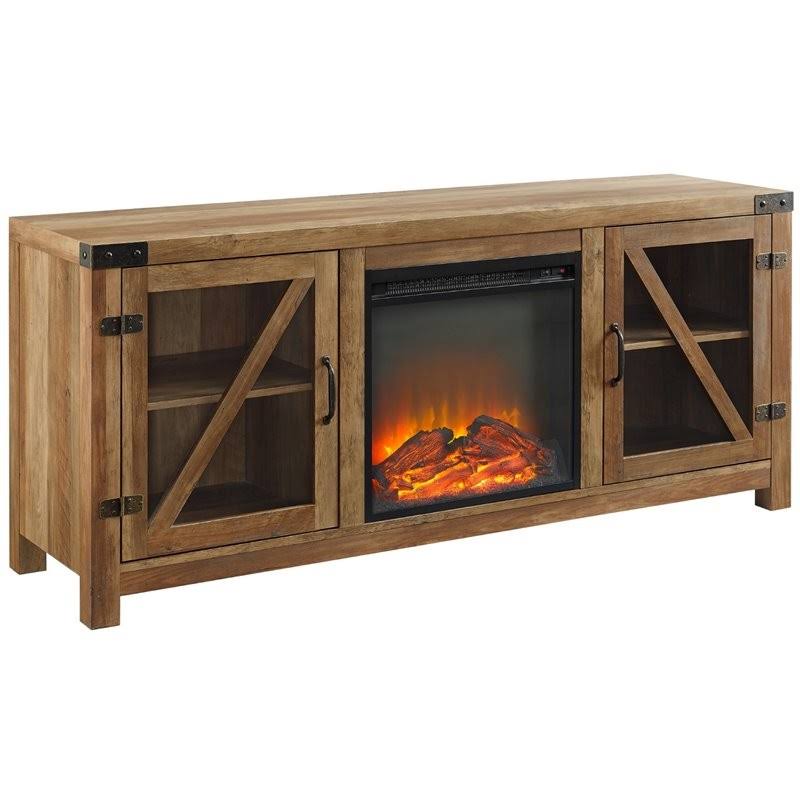 58x22 Glass Barn Door Fireplace TV Stand O584717