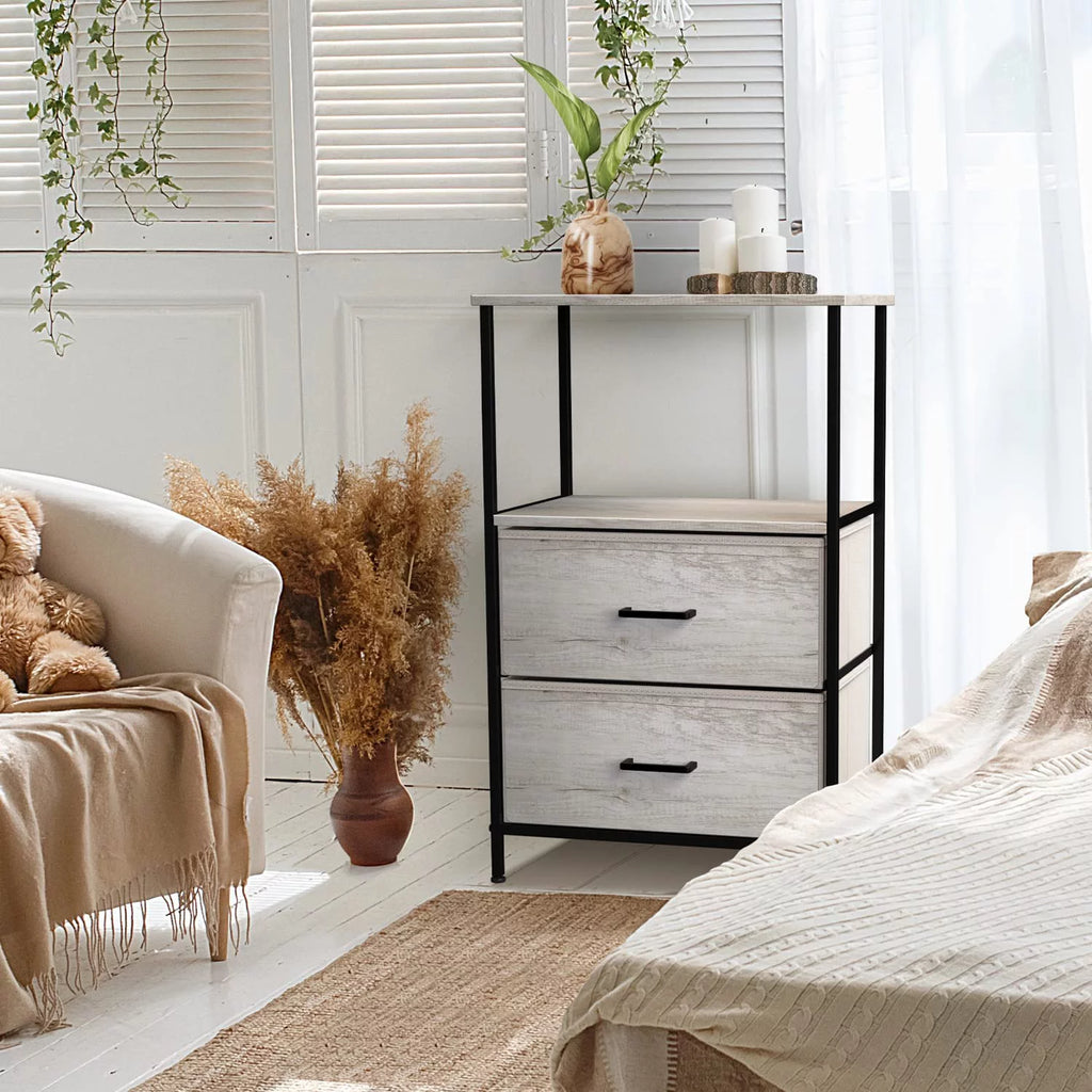 3 Drawer Nightstand with Steel Frame and Wood Top B926