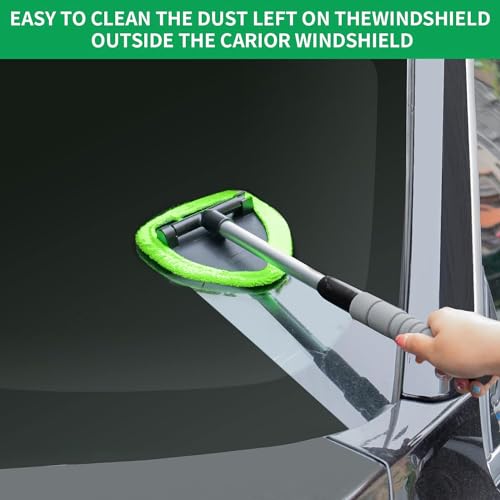 Portable Windshield Cleaner Tool with Extendable Handle and 4 Microfiber Towel Pads T164