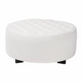 Ivory Boucle Upholstered Black Wood Round Ottoman M180