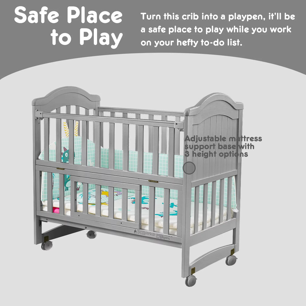 6-in-1 Convertible Mini Crib with Mattress and Mosquito Net Y2287