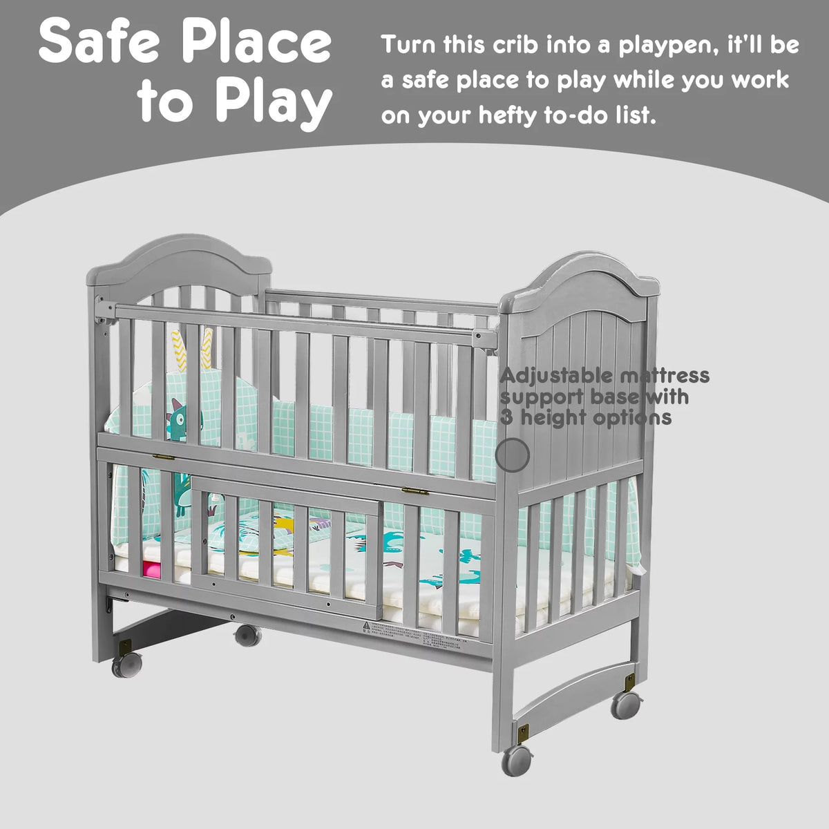 6-in-1 Convertible Mini Crib with Mattress and Mosquito Net Y2287