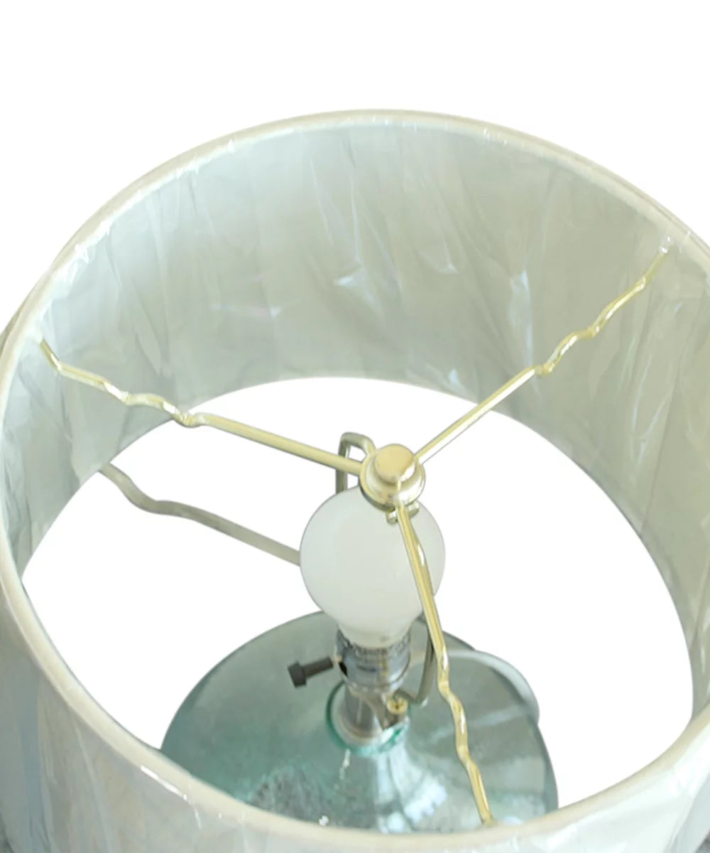 19" Hand-Blown Aqua Green Sea Glass Table Lamp with White Linen Drum Shade E8401
