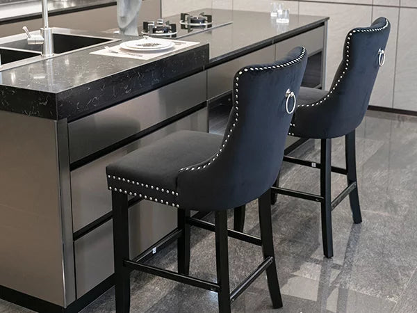 Black Velvet Upholstered Bar Stools Set of 4 R56370