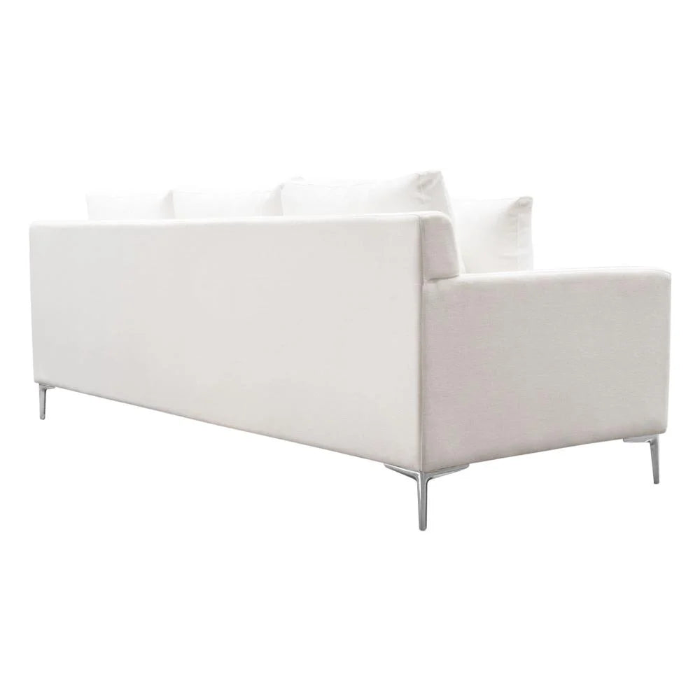 White Linen Sofa with Polished Silver Metal Leg T891