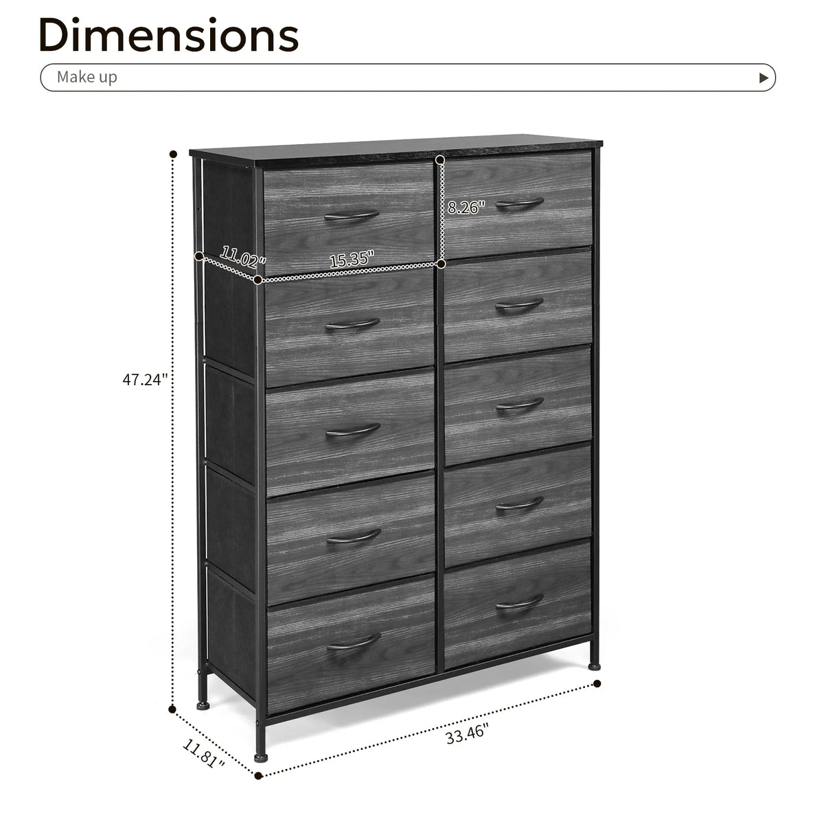 Wide 5 Drawer Dresser with Wood Top V6760