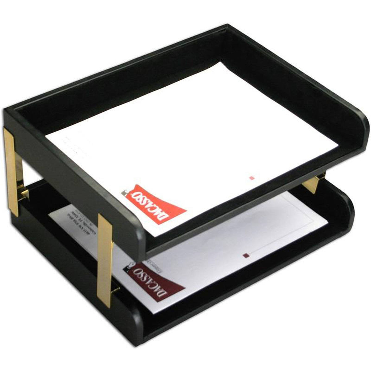 Black Leather Double Side-Load Letter Trays S235049