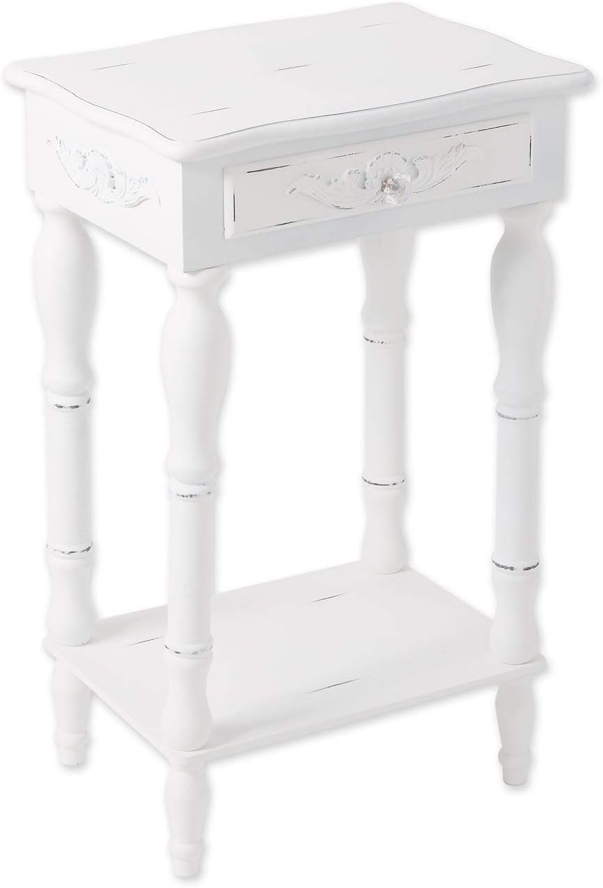 Set of 2 Carved Wood White Nightstands K40292
