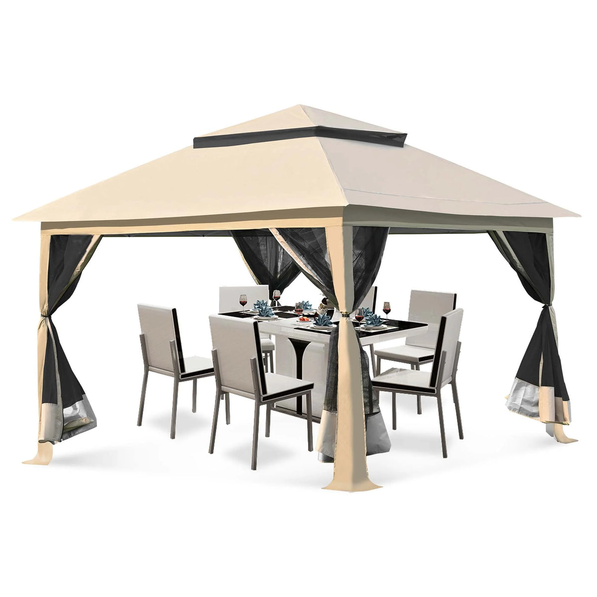 13 x 13 ft Pop up Gazebo Canopy Shelter with Mosquito Netting H513868