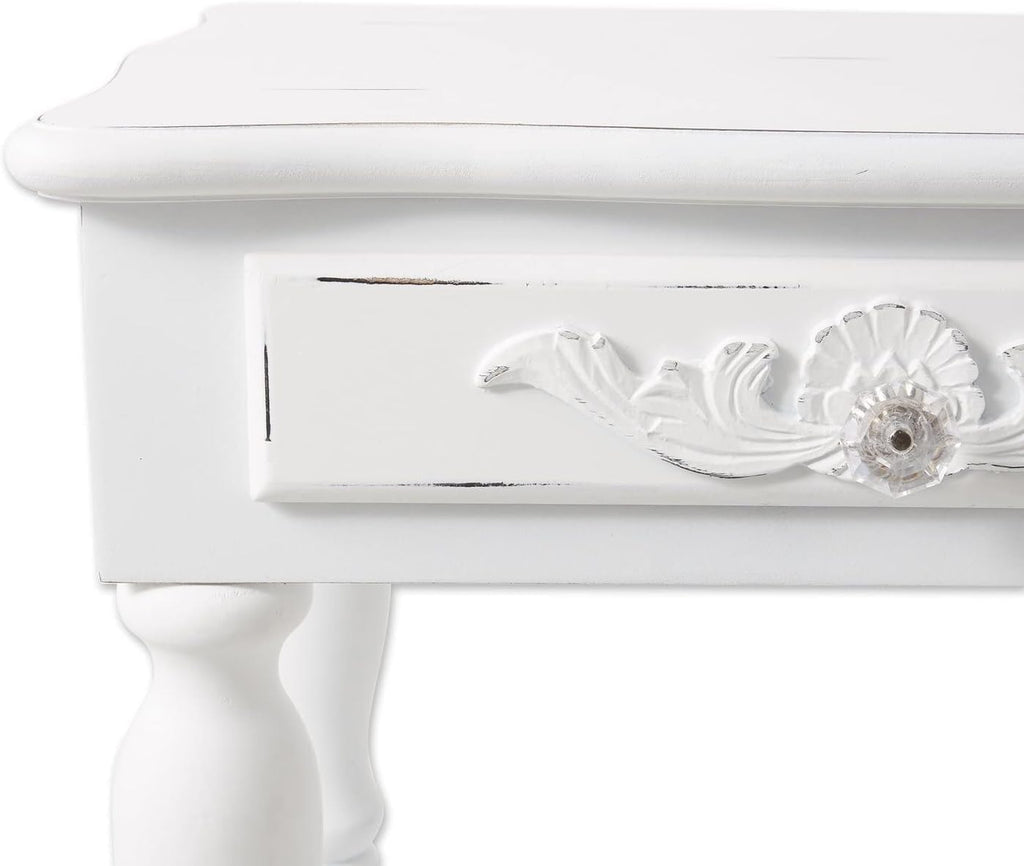 Set of 2 Carved Wood White Nightstands K40292