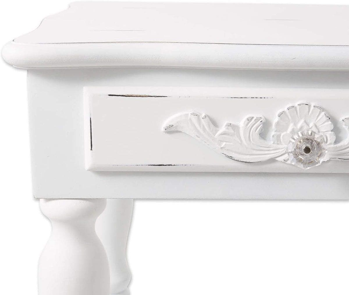 Set of 2 Carved Wood White Nightstands K40292