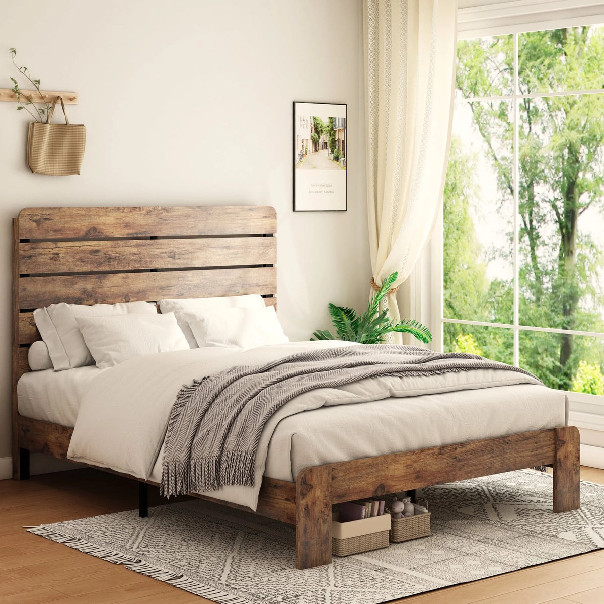 King Size Platform Bed with High Headboard and Under Bed Storage I71942