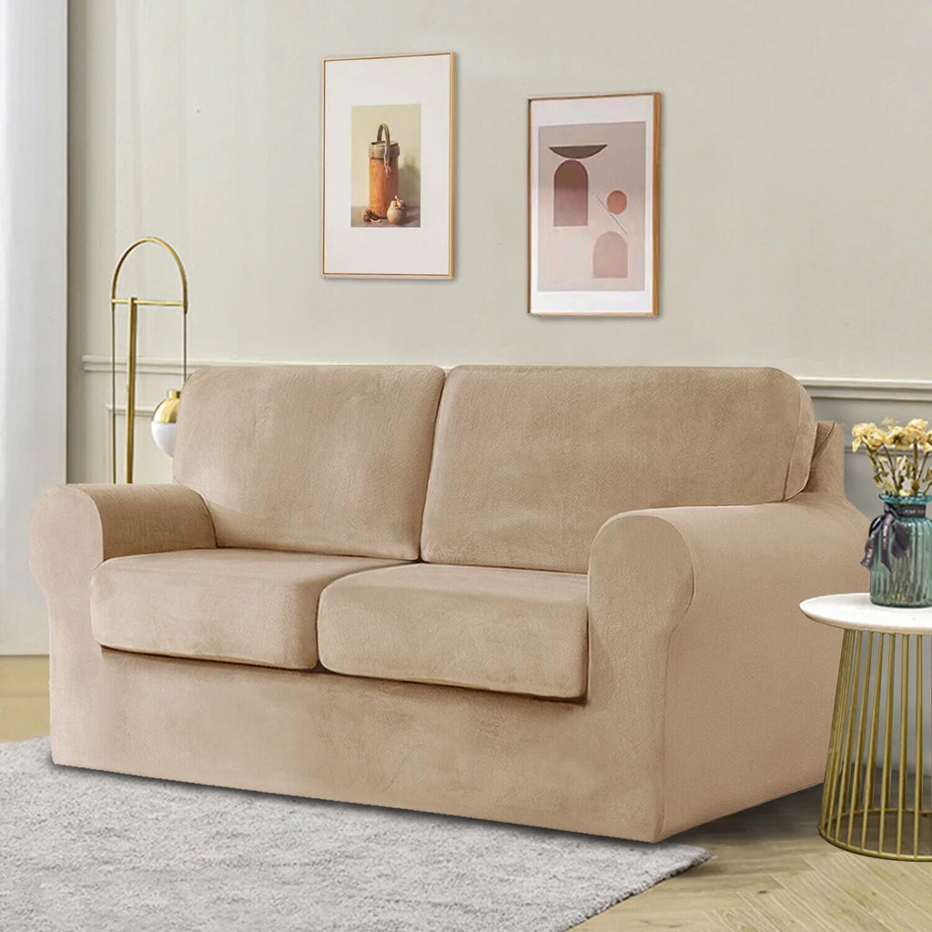 Khaki Velvet 5 Piece Stretch Sofa Cover A632
