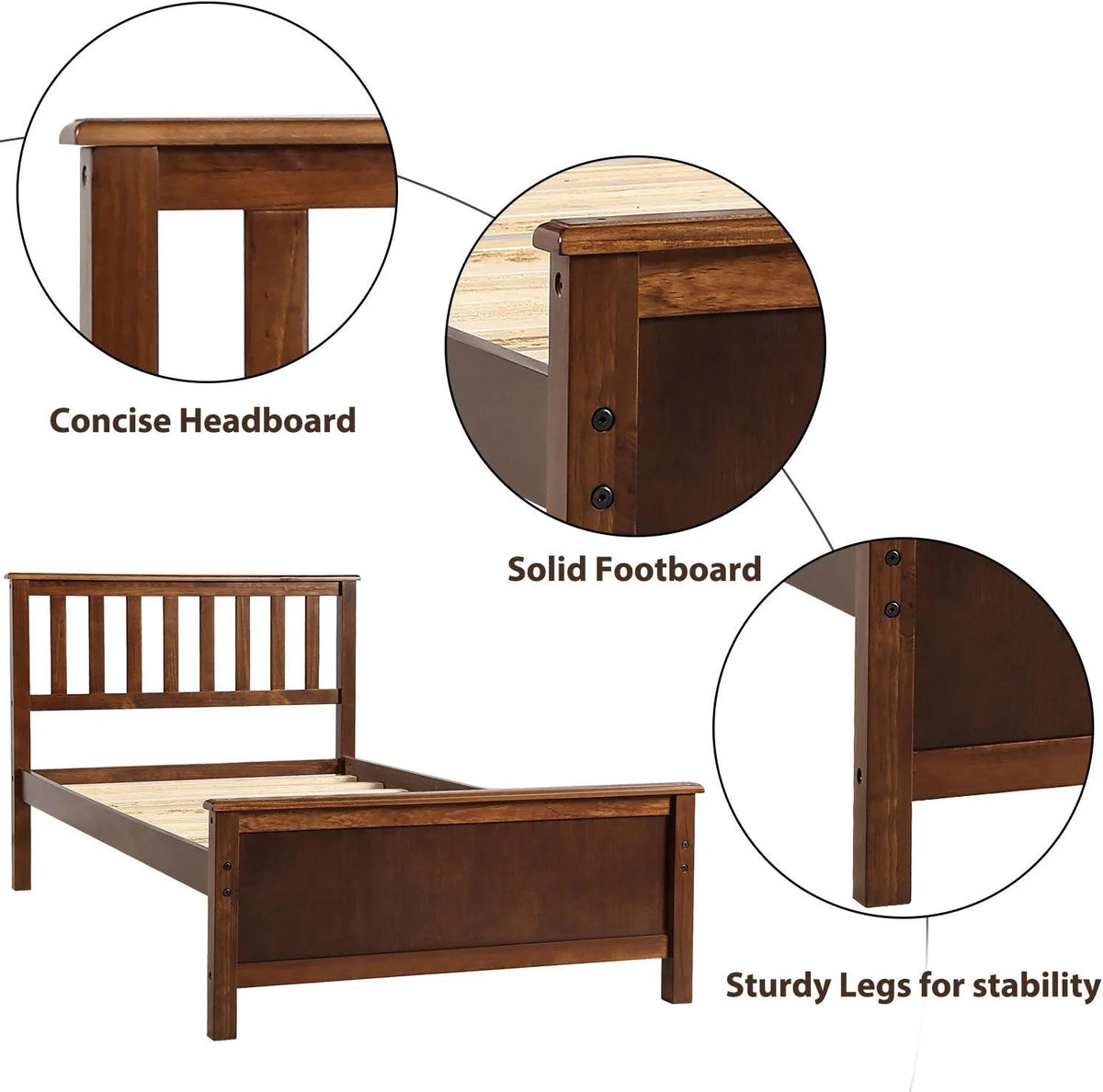Wood Platform Bed Frame with Headboard and Footboard K9250