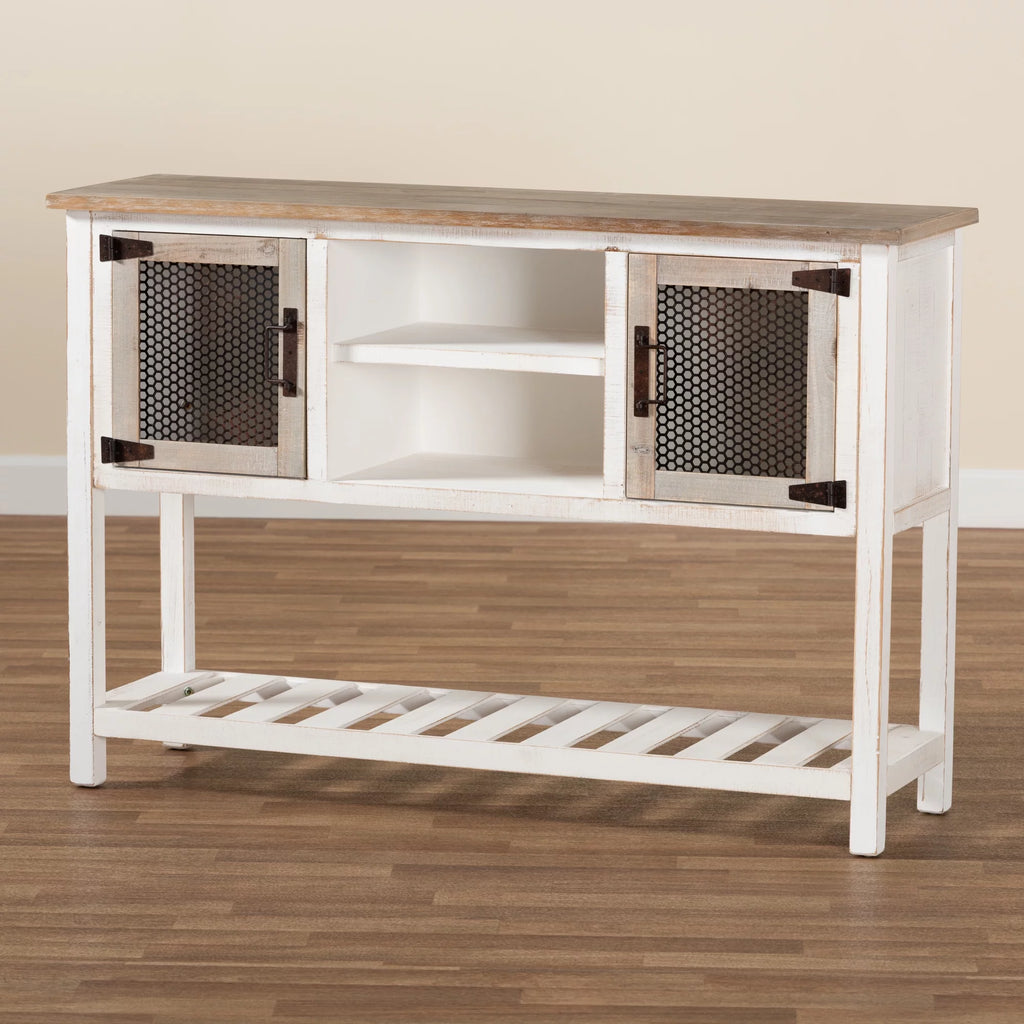 White and Oak Brown Wood 2-Door Sideboard Buffet I910