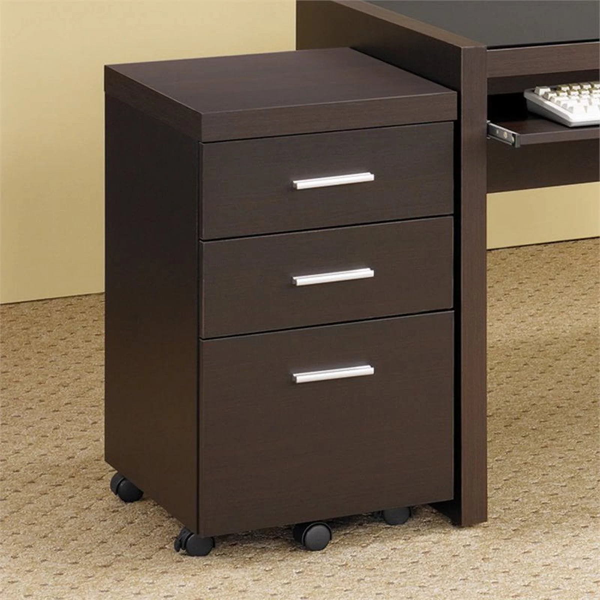 4 Piece Set with Desk Mobile File Cabinet Office Chair and Bookcase J2268