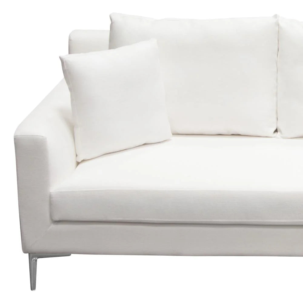 White Linen Sofa with Polished Silver Metal Leg T891