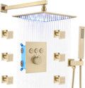 Brushed Gold 16 Inch Ceiling Mount Rain Shower System with Body Jets V379270