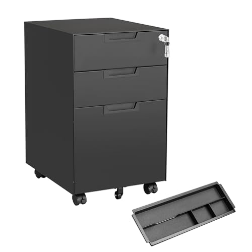 Black 3 Drawer Metal File Cabinet with Lock E302447