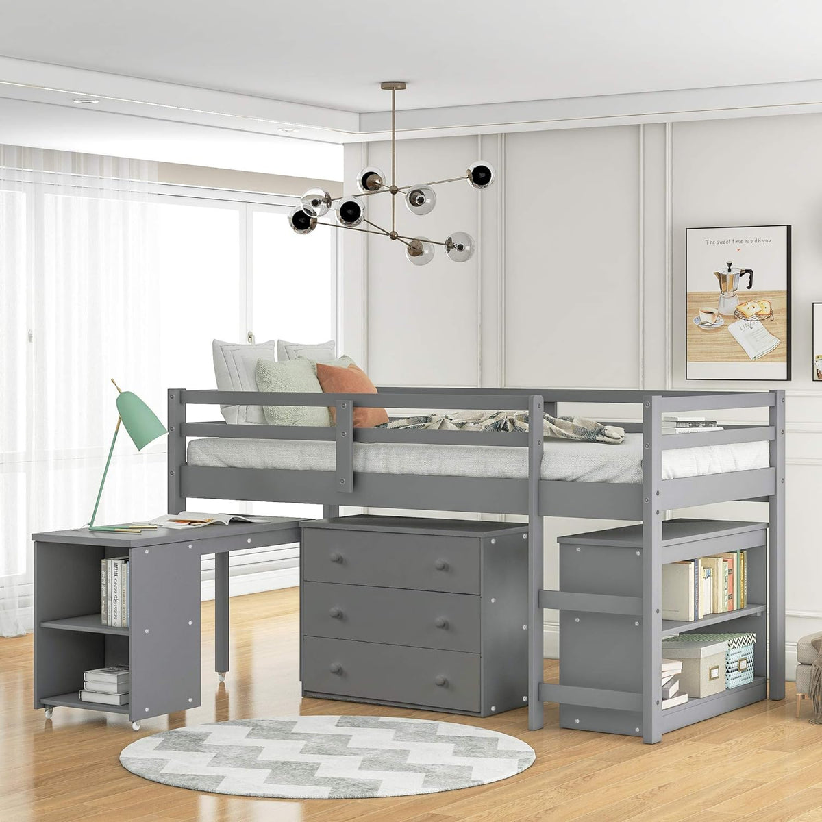 Twin Wood Loft Bed with Storage Drawers P21494