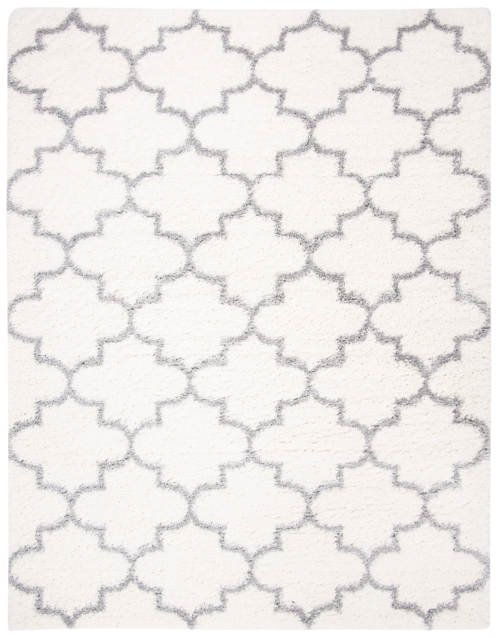 Cream Grey Geometric Plush Shag Area Rug 9' x 12' A590811