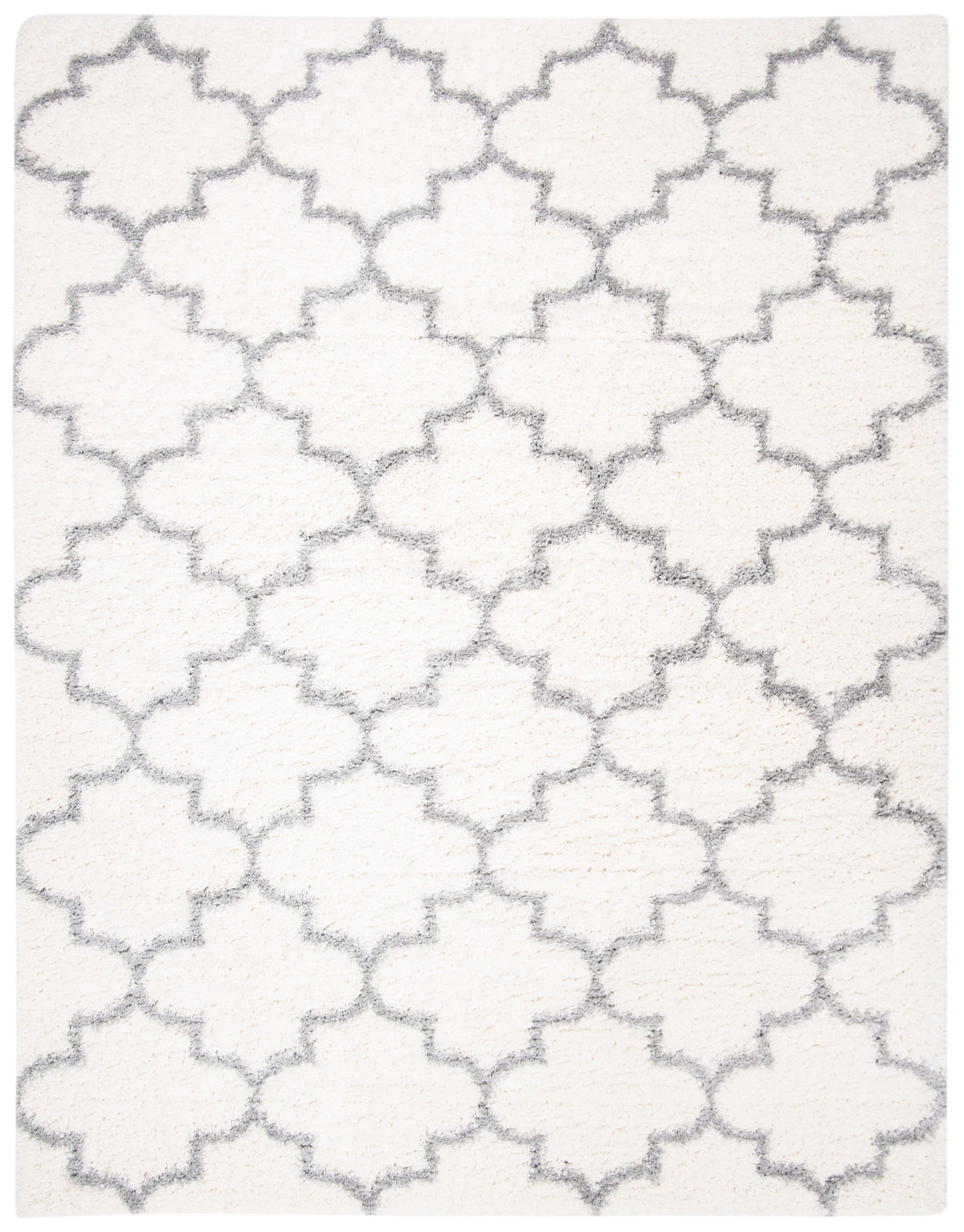 Cream Grey Geometric Plush Shag Area Rug 9' x 12' A590811