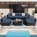 7 Pieces Black Wicker Outdoor Sectional Sofa Set with Tea Table Q666626