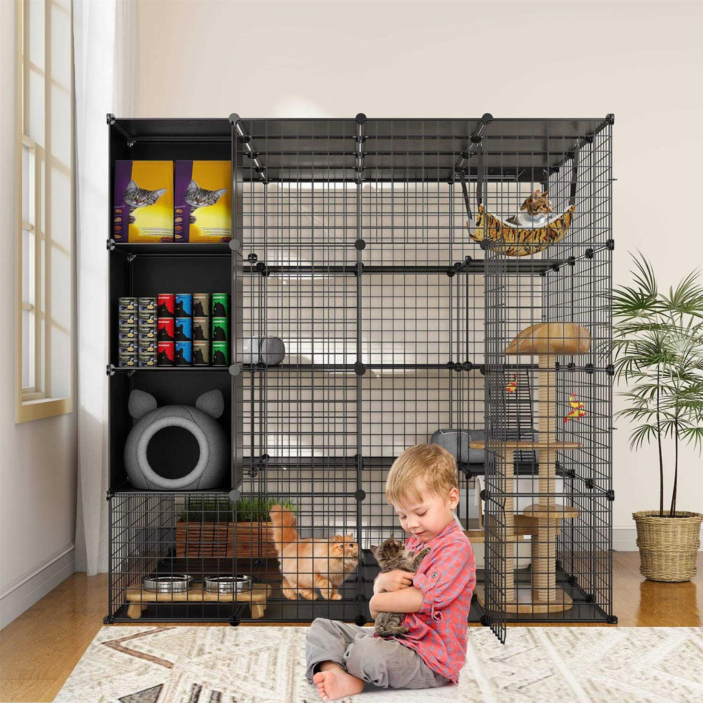 Large Indoor Metal Cat Cage with Storage Cube Z5342