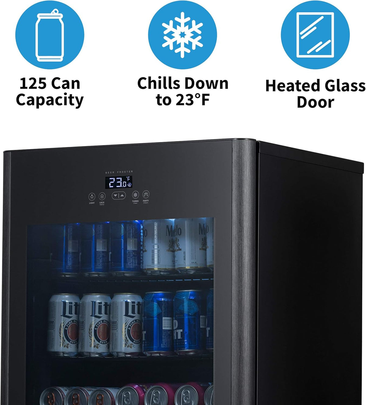 Black 125 Can Capacity Freestanding Beer Fridge F820