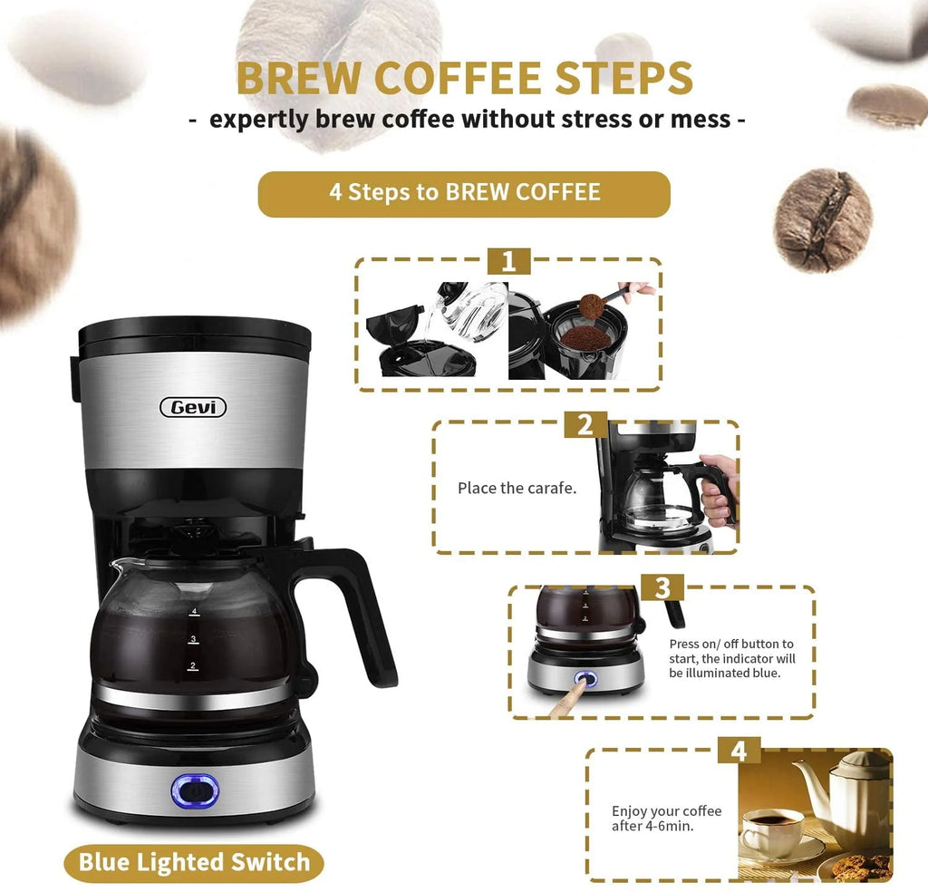 4-Cup Drip Coffee Maker with Glass Carafe O872