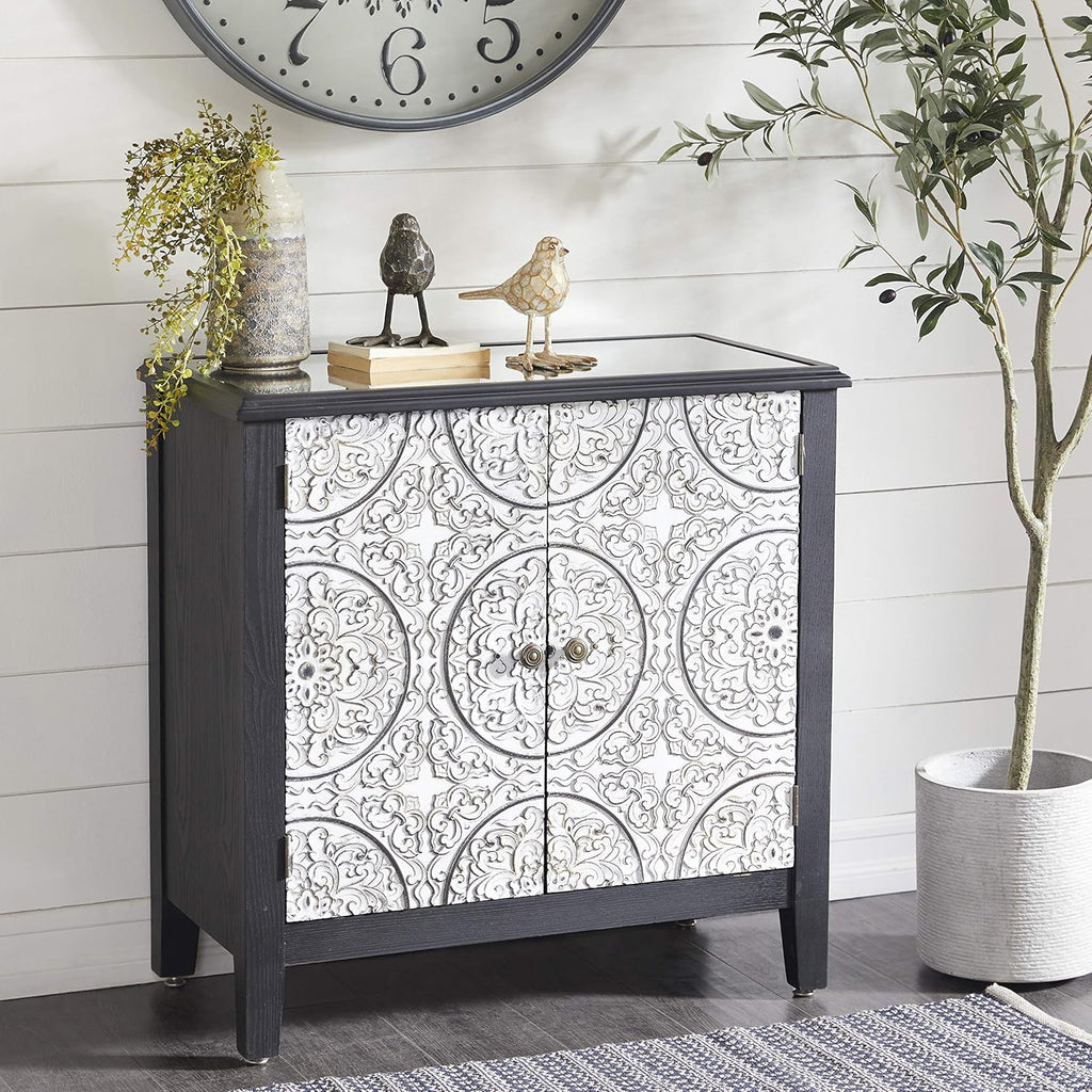 Black Brown Wood and Metal Two-Door Cabinet H7639