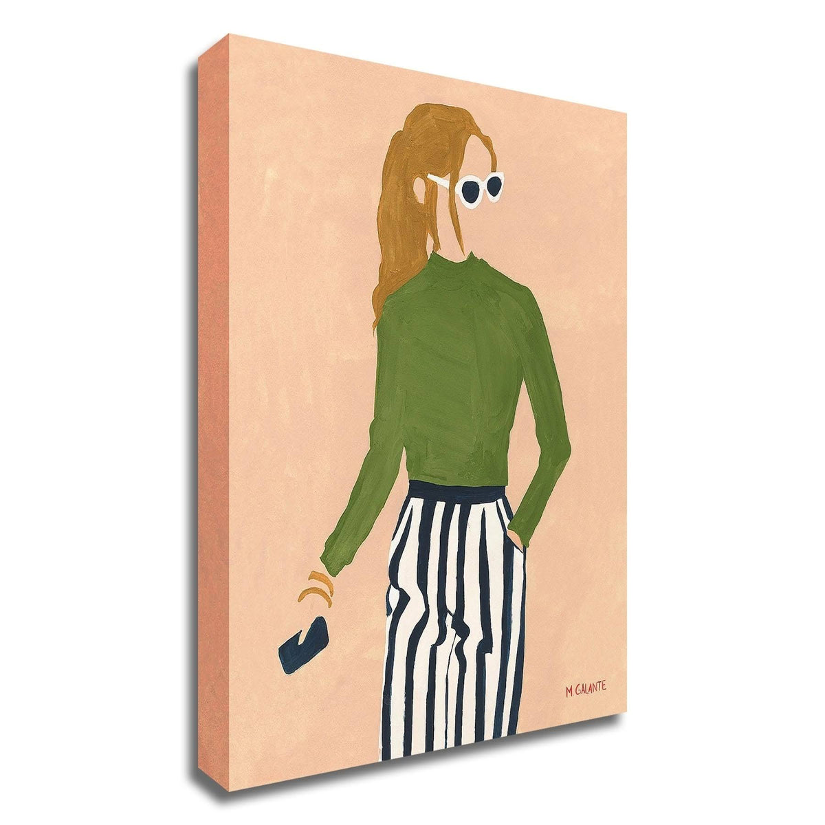 Green Mockneck Print on Canvas W833