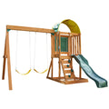 Wooden Outdoor Swing Set with Slide and Rock Wall R415295