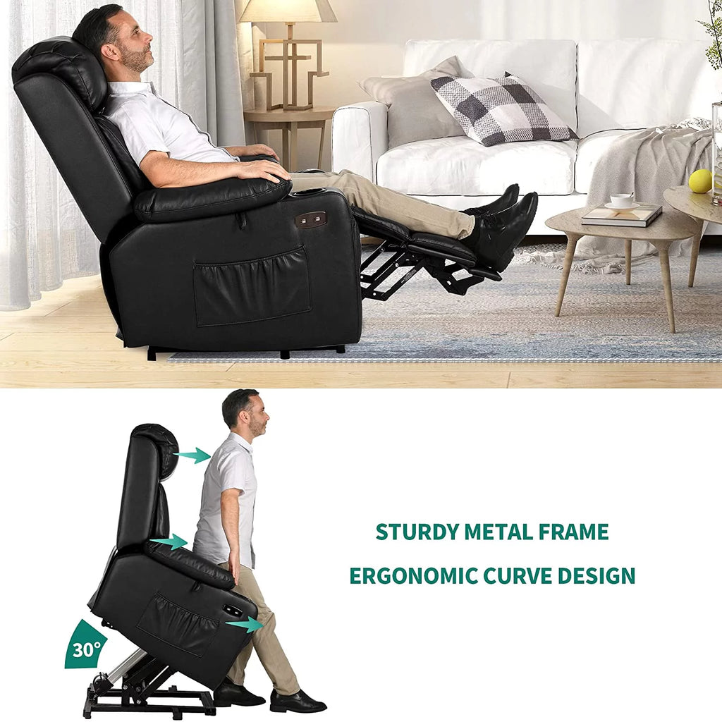 Black Faux Leather Power Lift Recliner Chair with Massage Heat E52727