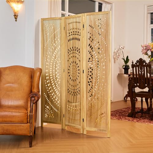 66.9 Inch 6 Panels Wood Carved Folding Room Divider R16229