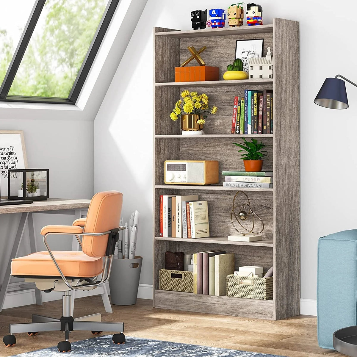 6-Tier Grey Wood Bookcase M684856