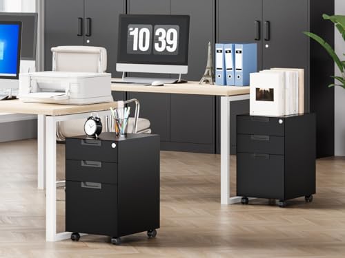 Black 3 Drawer Metal File Cabinet with Lock E302447