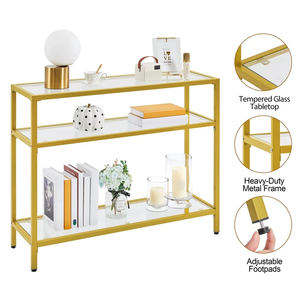 Modern Tempered Glass Console Table with Metal Frame A13581