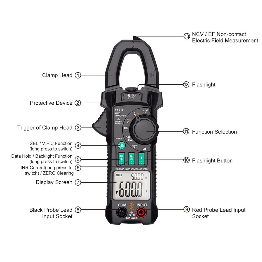 6000 Count True RMS AC DC Clamp Meter H841