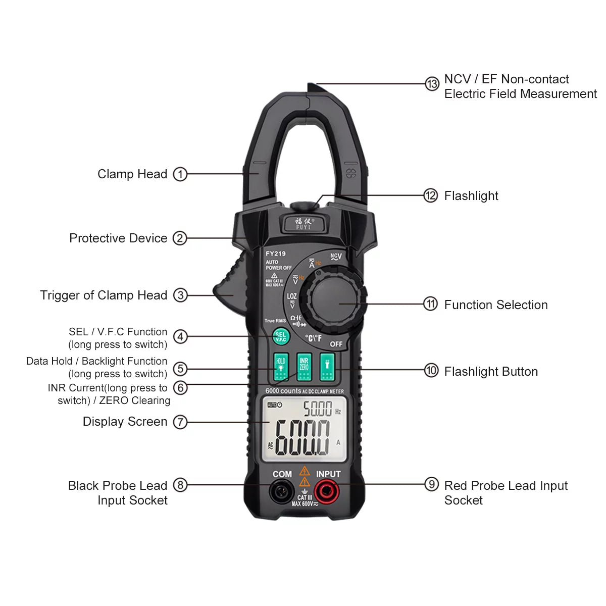 6000 Count True RMS AC DC Clamp Meter H841