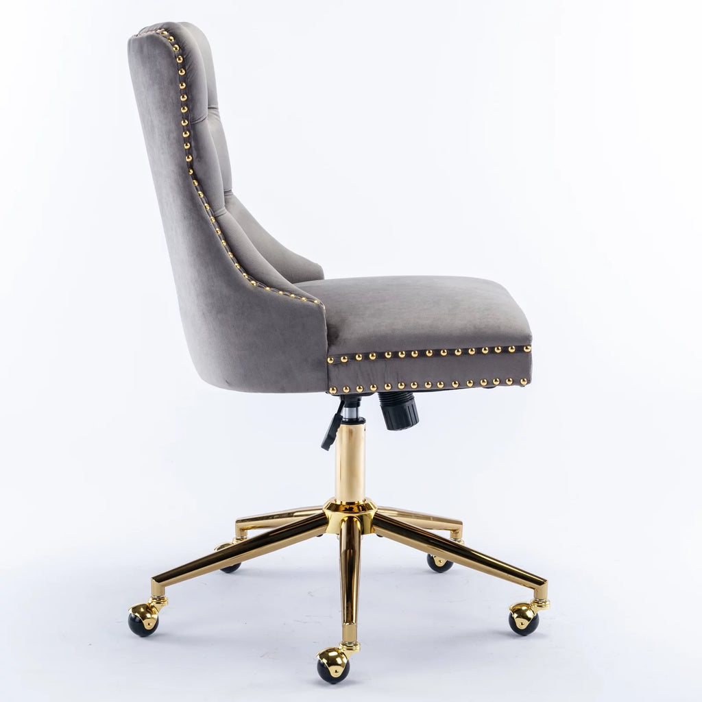 Velvet Upholstered Tufted Office Chair with Golden Metal Base C319