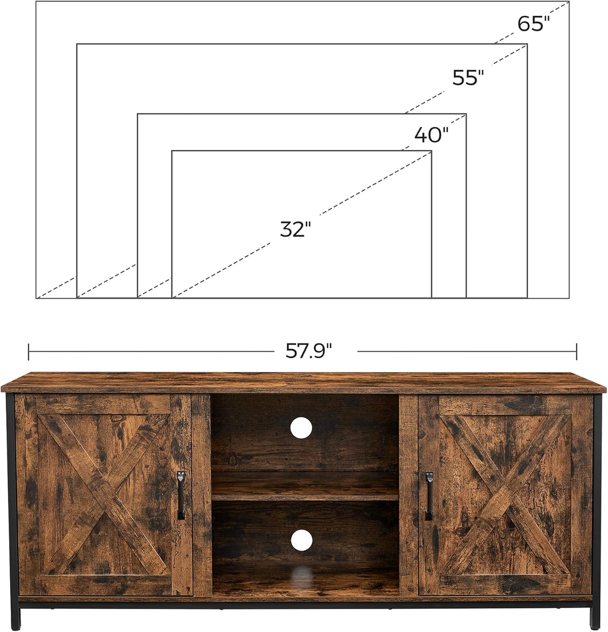 Farmhouse TV Stand for 65 Inch TV with Adjustable Shelves J5829