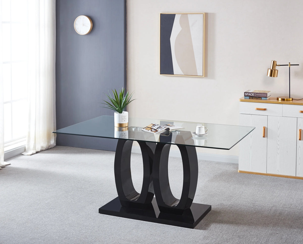 Tempered Glass Top Double Pedestal Dining Table O83922