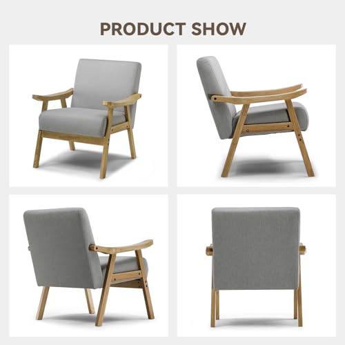 Mid Century Upholstered Accent Chair with Solid Wood Armrest L2103