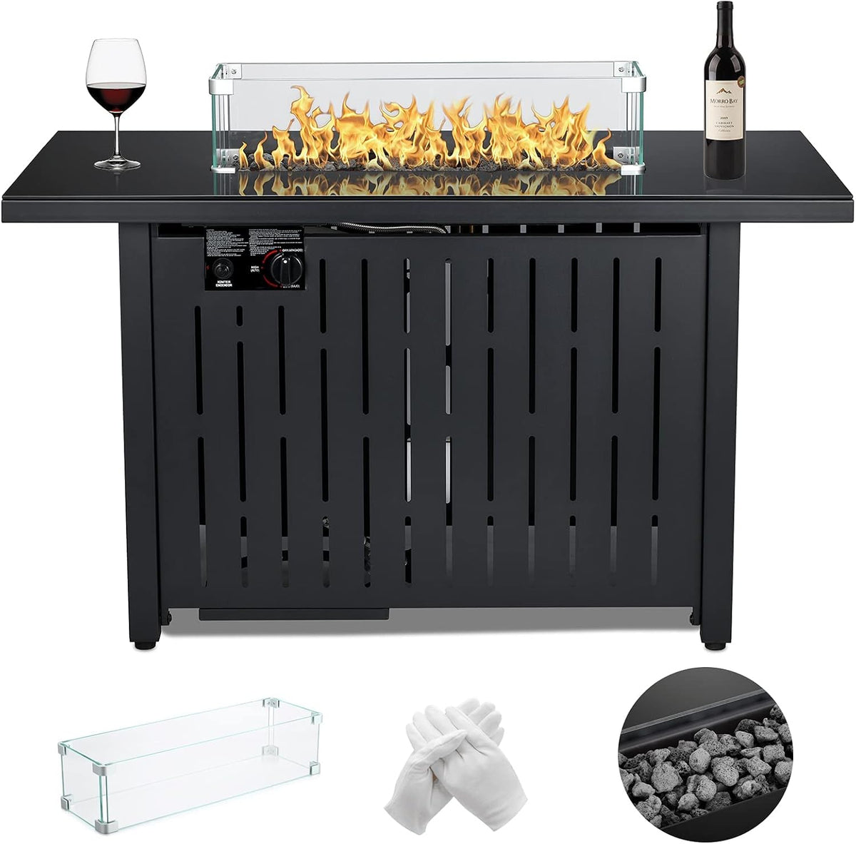 43 Inch 50,000 BTU Propane Fire Pit Table with Glass Wind Guard B983637