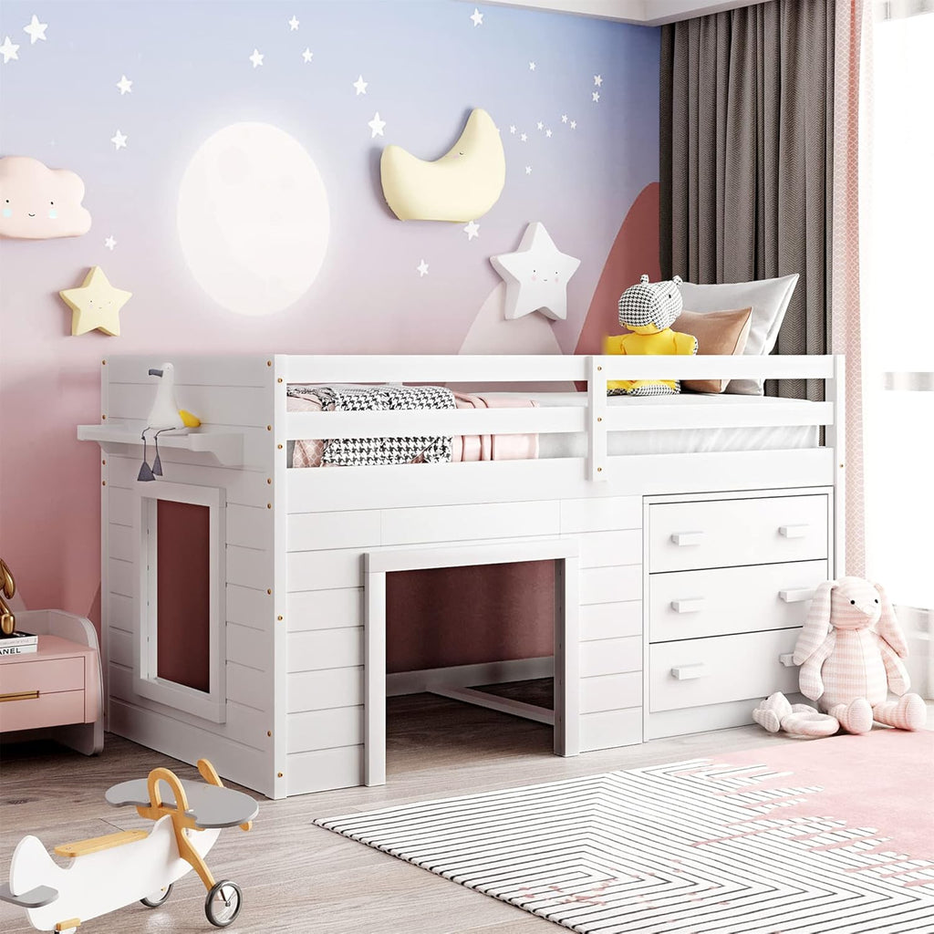 Twin Wood Loft Bed with Storage Drawers P21494
