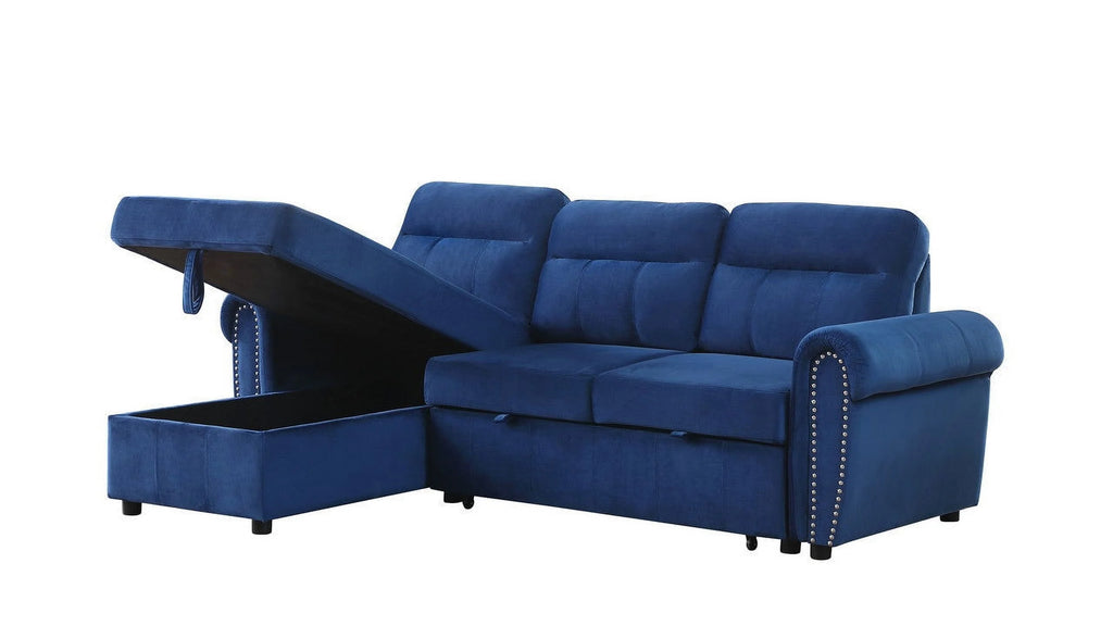 Blue Velvet Reversible Sleeper Sectional Sofa Chaise R396
