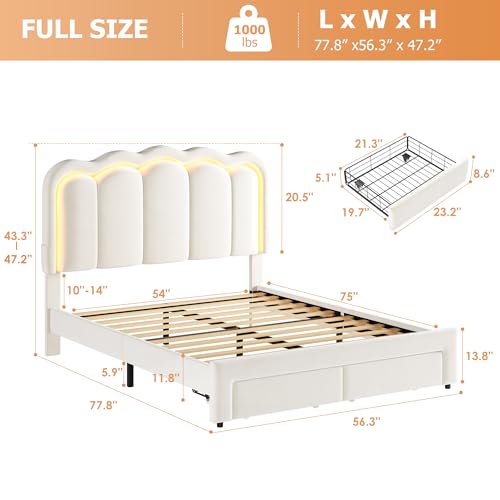 Beige Velvet Twin Upholstered Platform Bed with Storage Drawer Y7404