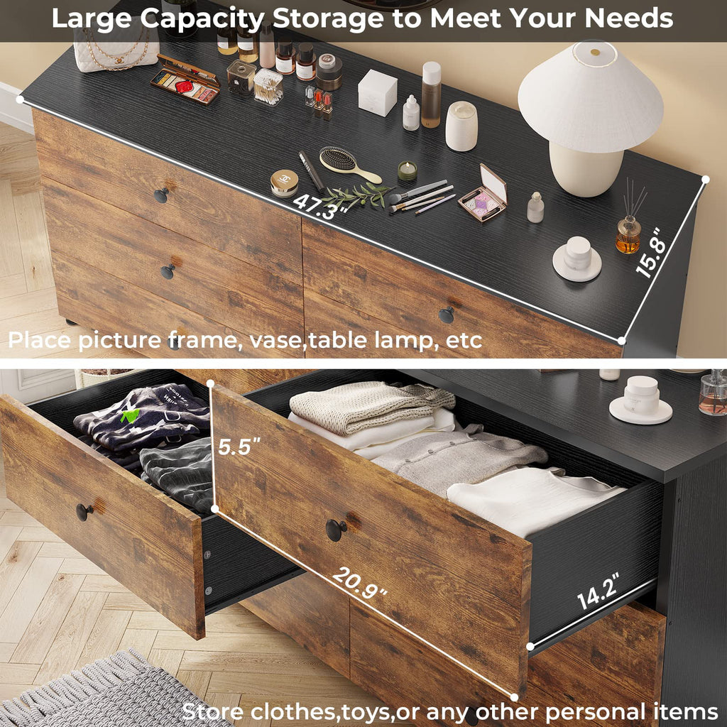 Brown 6 Drawer Double Dresser L7157