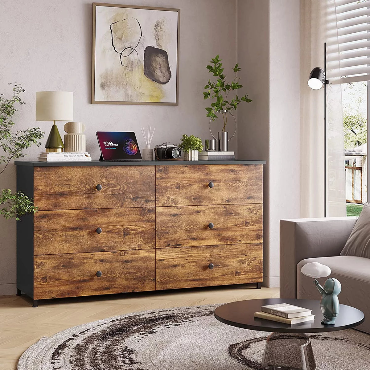 Brown 6 Drawer Double Dresser L7157